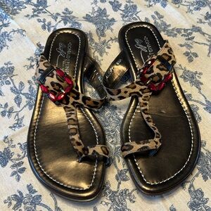 Donald J Pliner Women’s Size 8.5 Thong Sandals Calf Hair Jeweled Cheetah Brown